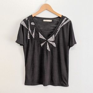 Hi-Line Madewell Black Jeweled Neck T-shirt